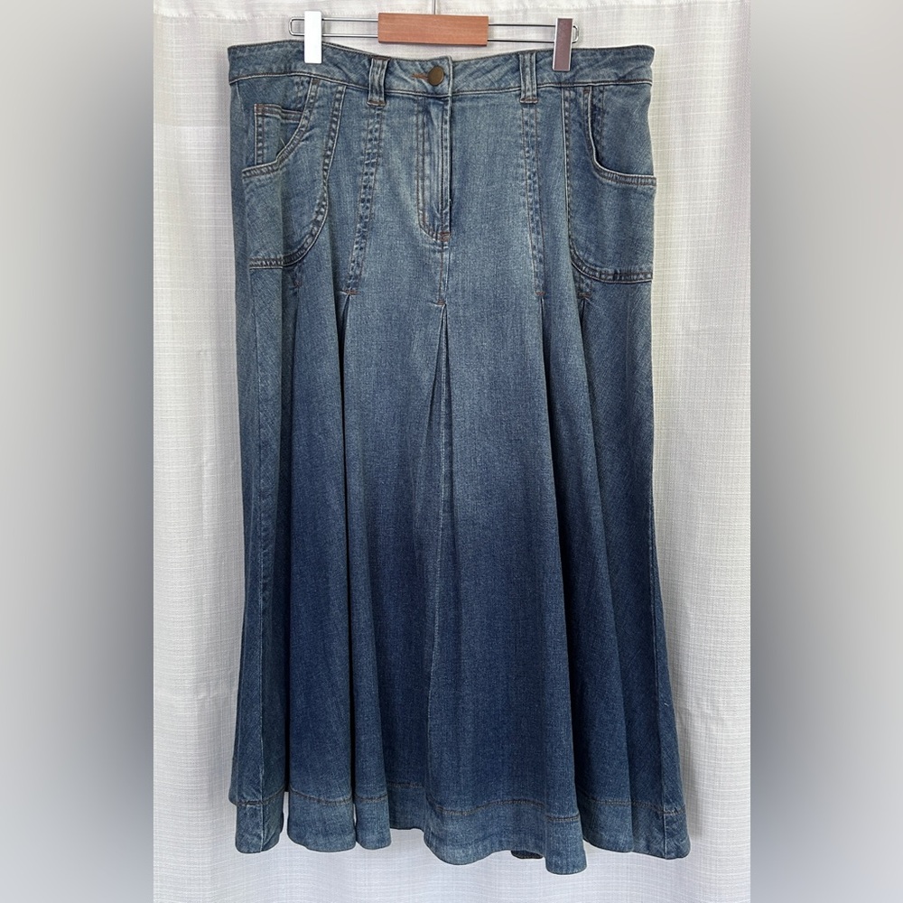 Soft Surroundings Blue Denim A-Line Maxi Skirt